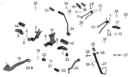 Diagrama Pedales y posapies — Base Posapie Tras Der para moto Hero XPULSE 200 4V 2026-2027