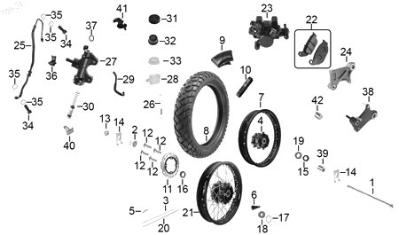 Diagrama Rueda trasera — Soporte Depostio Liquido Freno para moto Hero XPULSE 200 4V 2026-2027