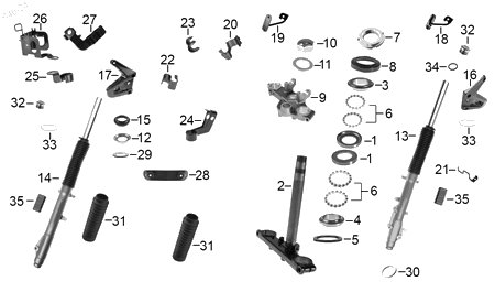 Diagrama Amortiguación delantera y dirección — Amortiguador Del Izq para moto Hero XPULSE 200 X XPULSE 200 FI 2023-2025