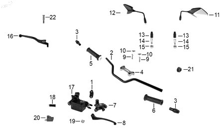 Diagrama Manubrio — Espejo Der Blanco Negro para moto Hero XPULSE 200 X XPULSE 200 FI 2023-2025