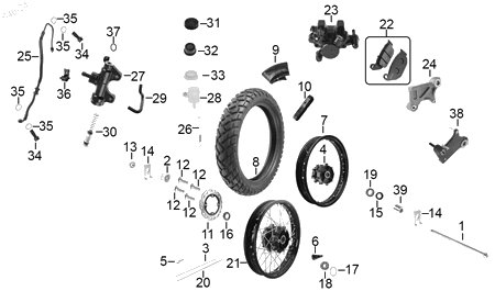 Diagrama Rueda trasera — Manguera Deposito Freno para moto Hero XPULSE 200 X XPULSE 200 FI 2023-2025