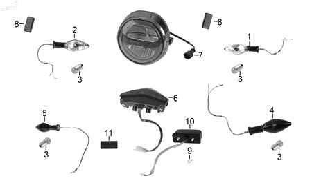 Diagrama Luces para moto Hero XPULSE 200 FI 2025 — refacciones compatibles