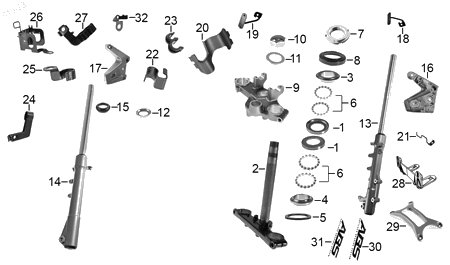 Diagrama Amortiguación delantera y dirección — Amortiguador Del Izq para moto Hero XPULSE 200 T 2022-2024