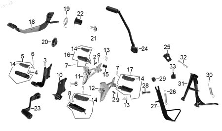 Diagrama Pedales y posapies — Base Posapie Izq para moto Hero XPULSE 200 T 2022-2024