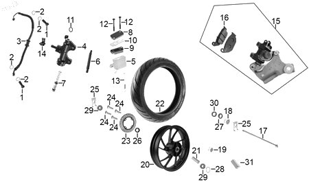 Diagrama Rueda trasera — Manguera Deposito Freno para moto Hero XPULSE 200 T 2022-2024