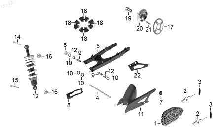 Diagrama Amortiguación trasera y suspensión — Amortiguador Tras para moto Hero XPULSE 200 T 2022-2024