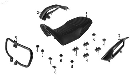 Diagrama Asientos y parrillas — Apoyabrazo Izq para moto Hero XPULSE 200 T 2022-2024