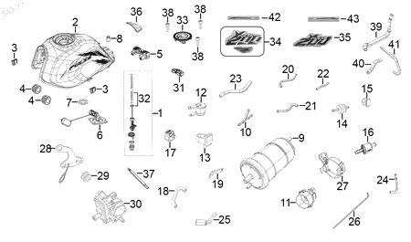 Diagrama Tanque de combustible — Tanque Combustible Blanco Azul para moto Hero XPULSE 200 X 2023-2024