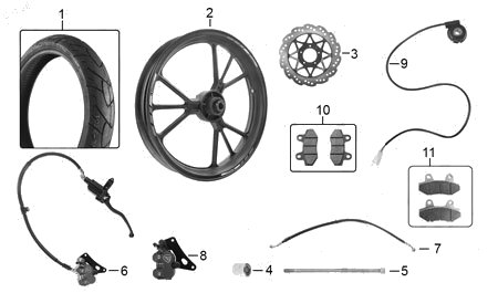 Diagrama Rueda delantera ( f 14 ) — Balatas Freno Del para moto Italika RT250 GPS FT150 GTS GPS FIERA 150 2019-2027