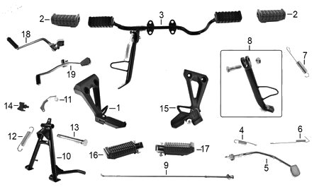 Diagrama Pedales y Posapiés Italika XT125RT 2020