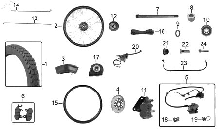 Diagrama Rueda Delantera para moto Italika DM150 GPS 2027 — refacciones compatibles